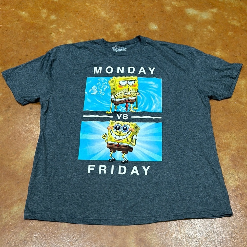 NWOT Licensed SpongeBob Monday vs Friday Graphic Tee. Size 3x